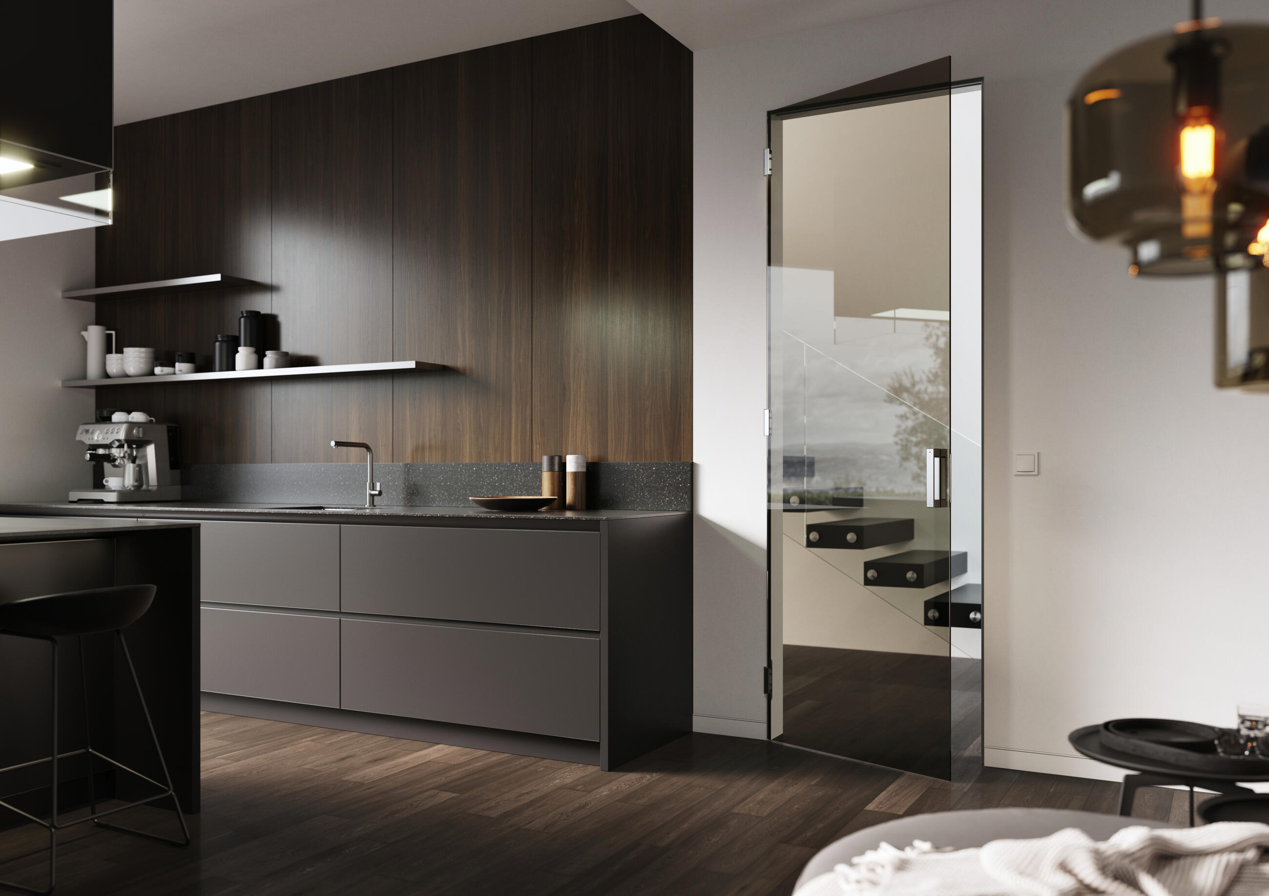 Aktive glass concealed door frame