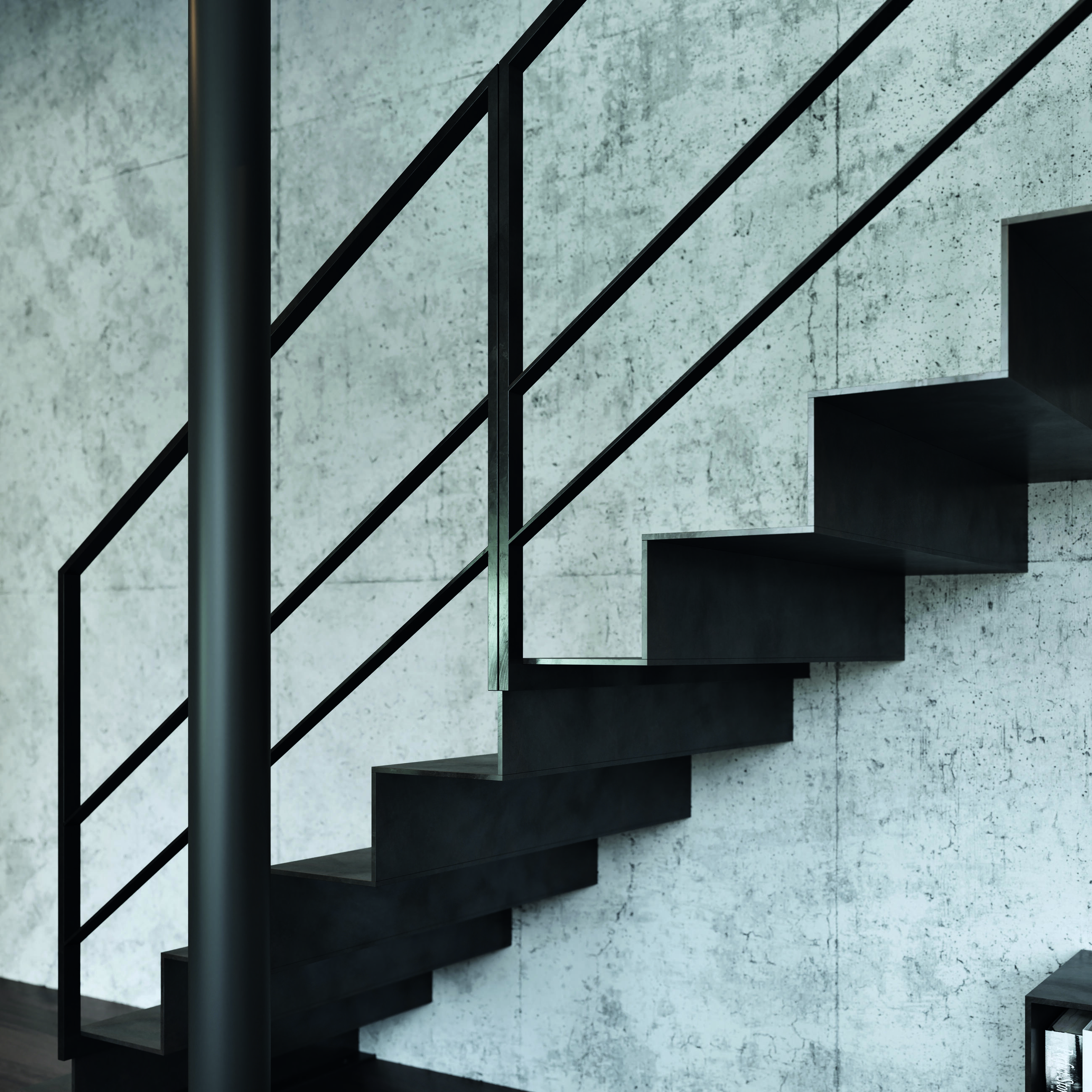 Welded steel indoor stairs