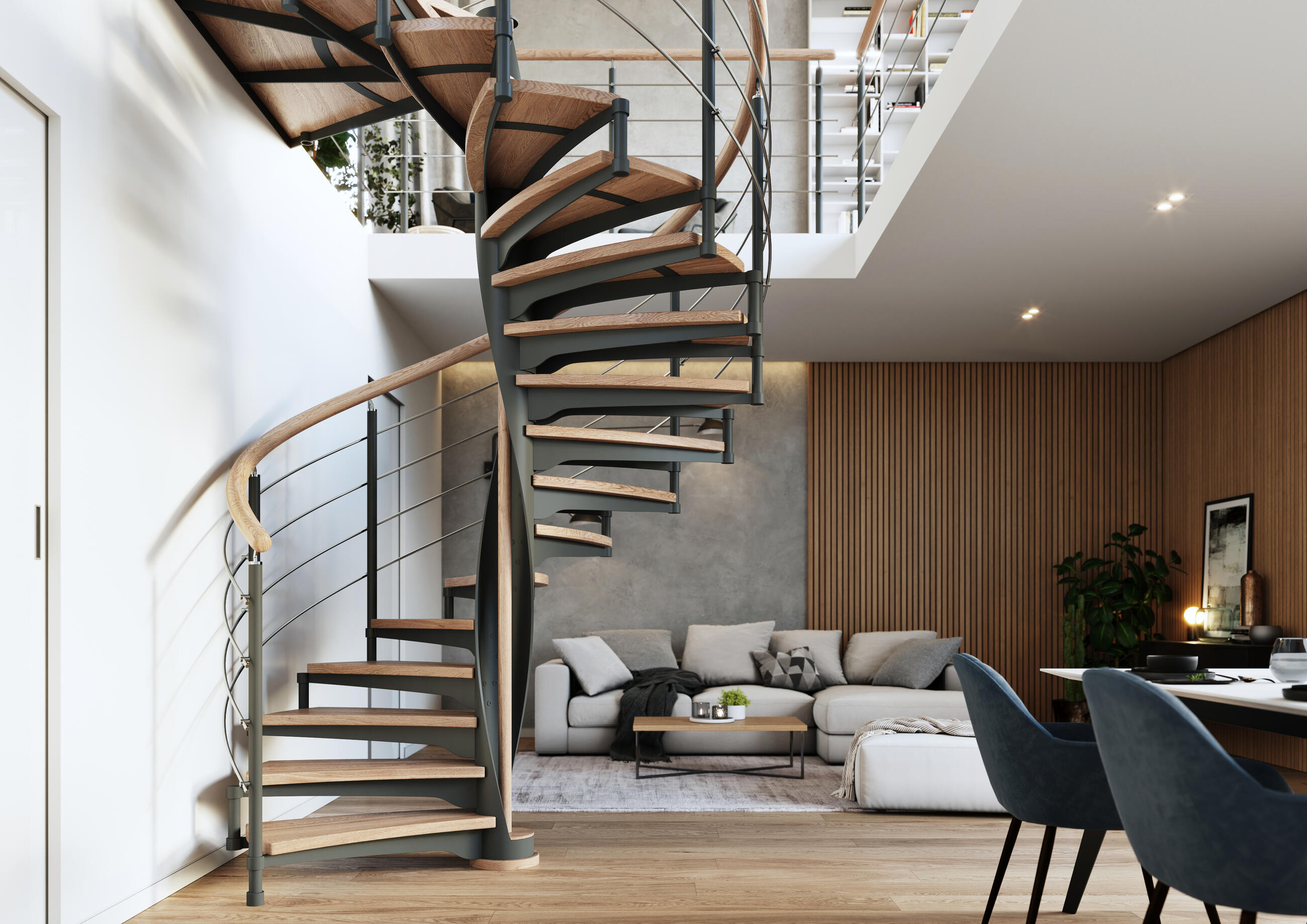 Shell combined indoor stairs with circular floor plan