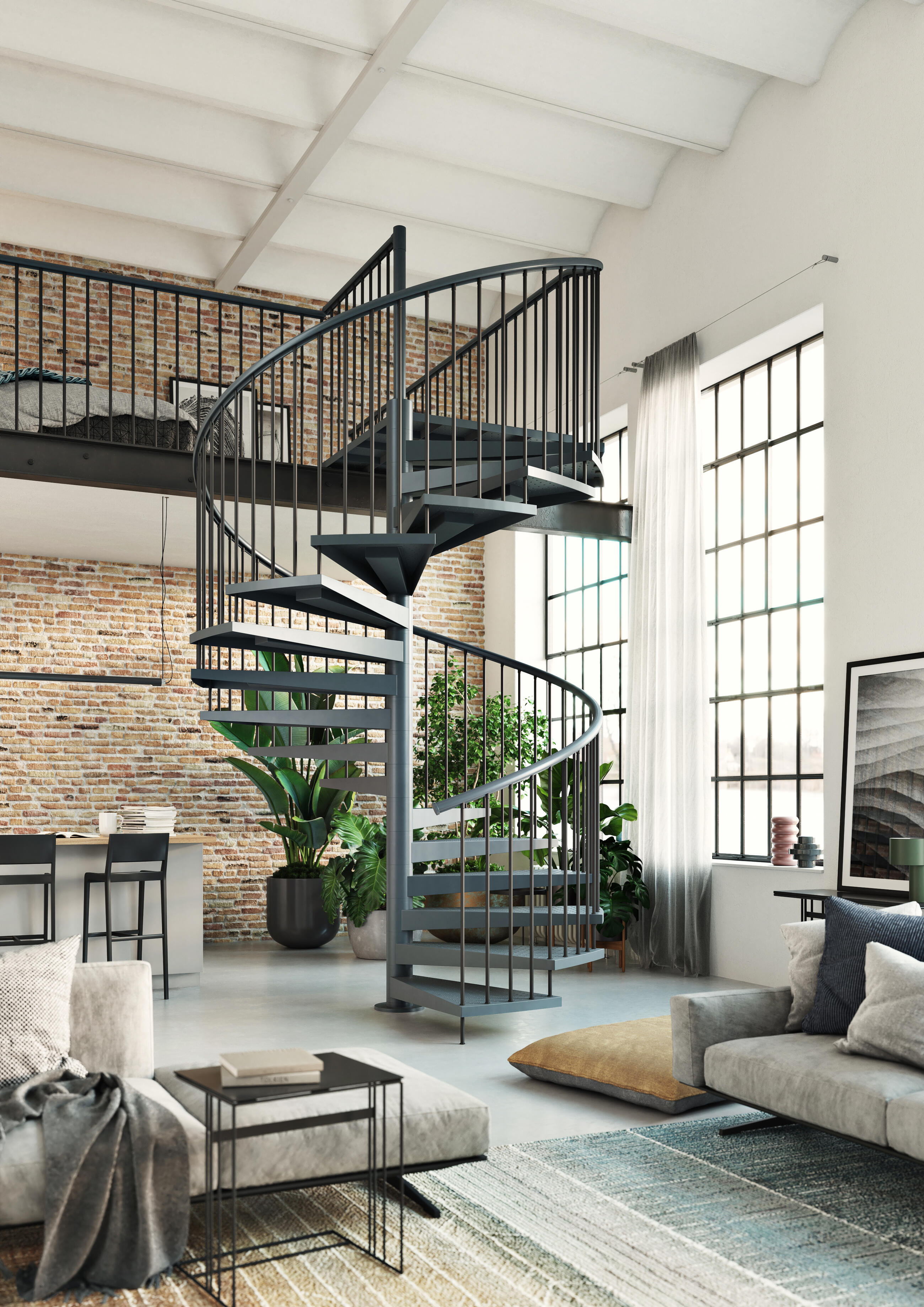 Run steel spiral indoor stairs
