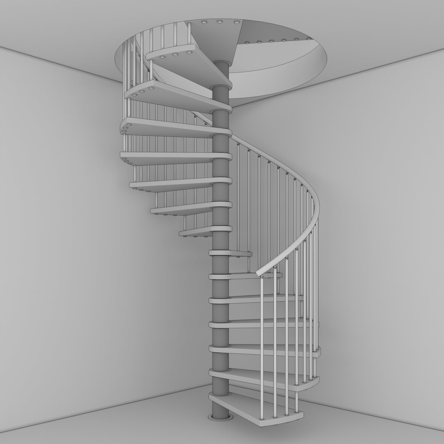 Warm combined spiral indoor stairs with round floor plan