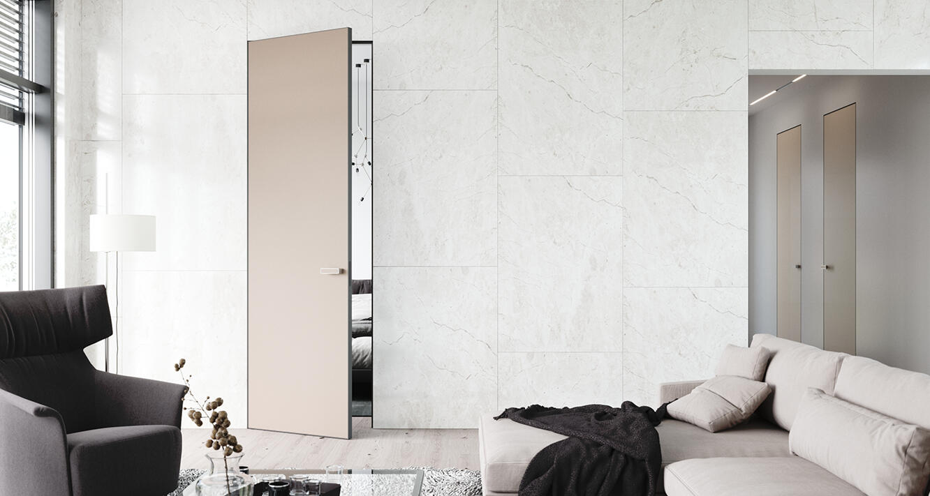 Doorframes on the same plane as the wall, clean lines