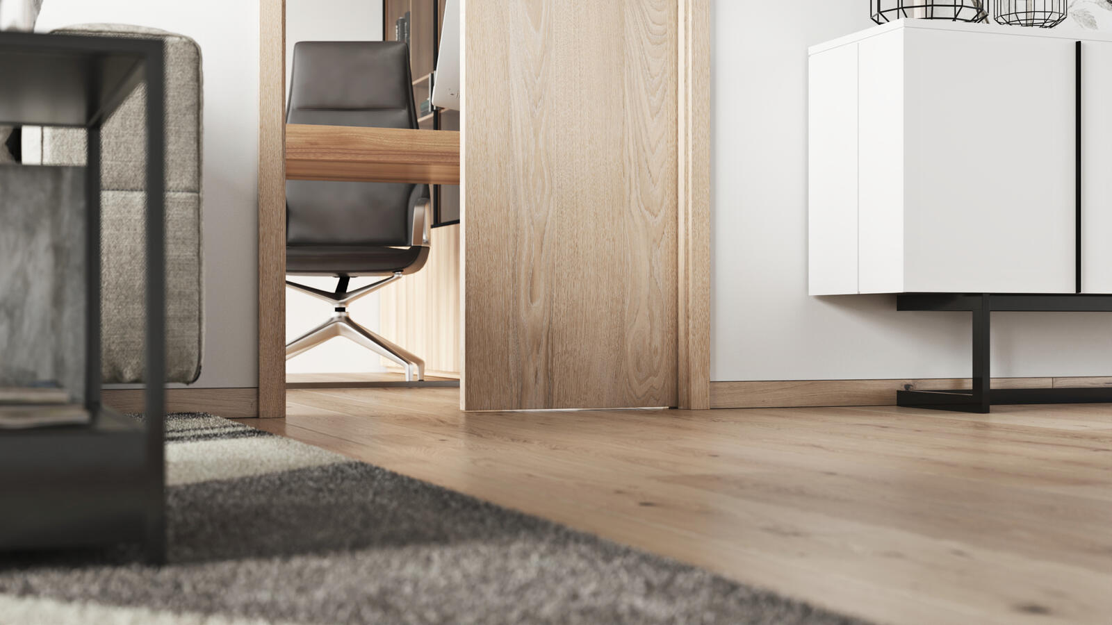 Skirting board allowing adhesion of floor covering